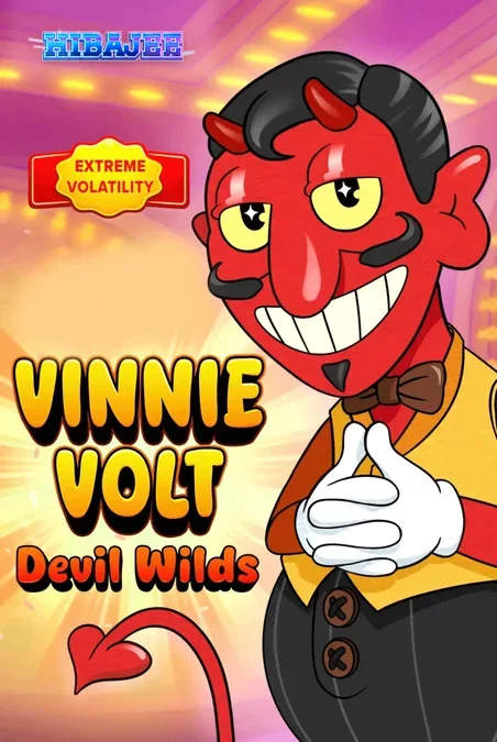 Vinnie Volt: Devil Wilds slot visual theme showing the dapper devil host in a lavender casino lounge.